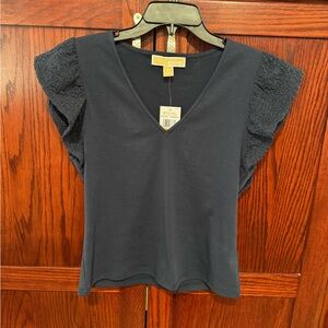 Michael Kors Deep Blue Blouse with Textured Sleeves